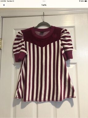 Vtg Diesel Burgundy & White Striped Short Sleeve Tee Velvet